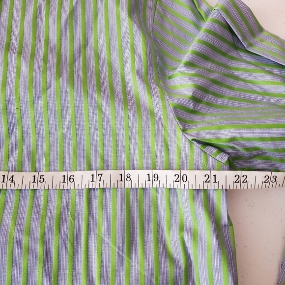 Visconti Black Medium Button up Shirt Green Blue Stripes Long Sleeve Metallic - Picture 6 of 16